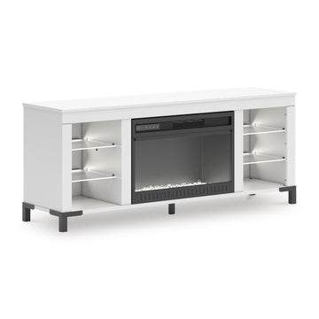 Brollevi White TV Stand with built-in Fireplace - Ornate Home