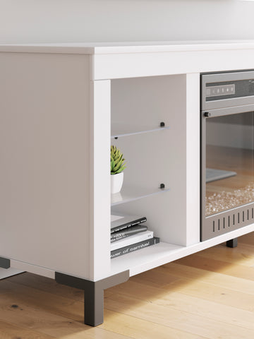 Brollevi White TV Stand with built-in Fireplace - Ornate Home