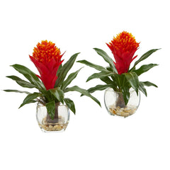 Bromeliad Artificial Plant in Vase (Set of 2) - Ornate Home