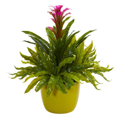 Bromeliad and Fern Artificial Plant in Green Vase - Ornate Home