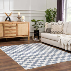 Brone Blue Checkered Washable Rug - Ornate Home