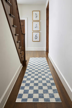 Brone Blue Checkered Washable Rug - Ornate Home