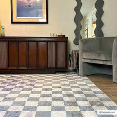 Brone Blue Checkered Washable Rug - Ornate Home