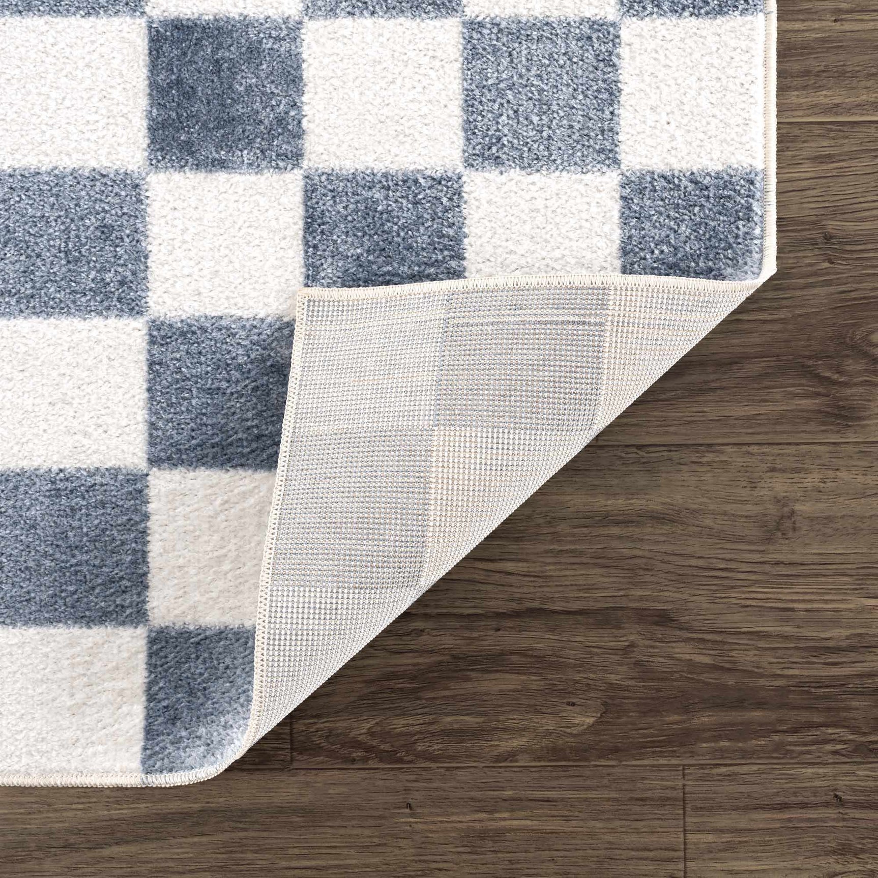 Brone Blue Checkered Washable Rug - Ornate Home