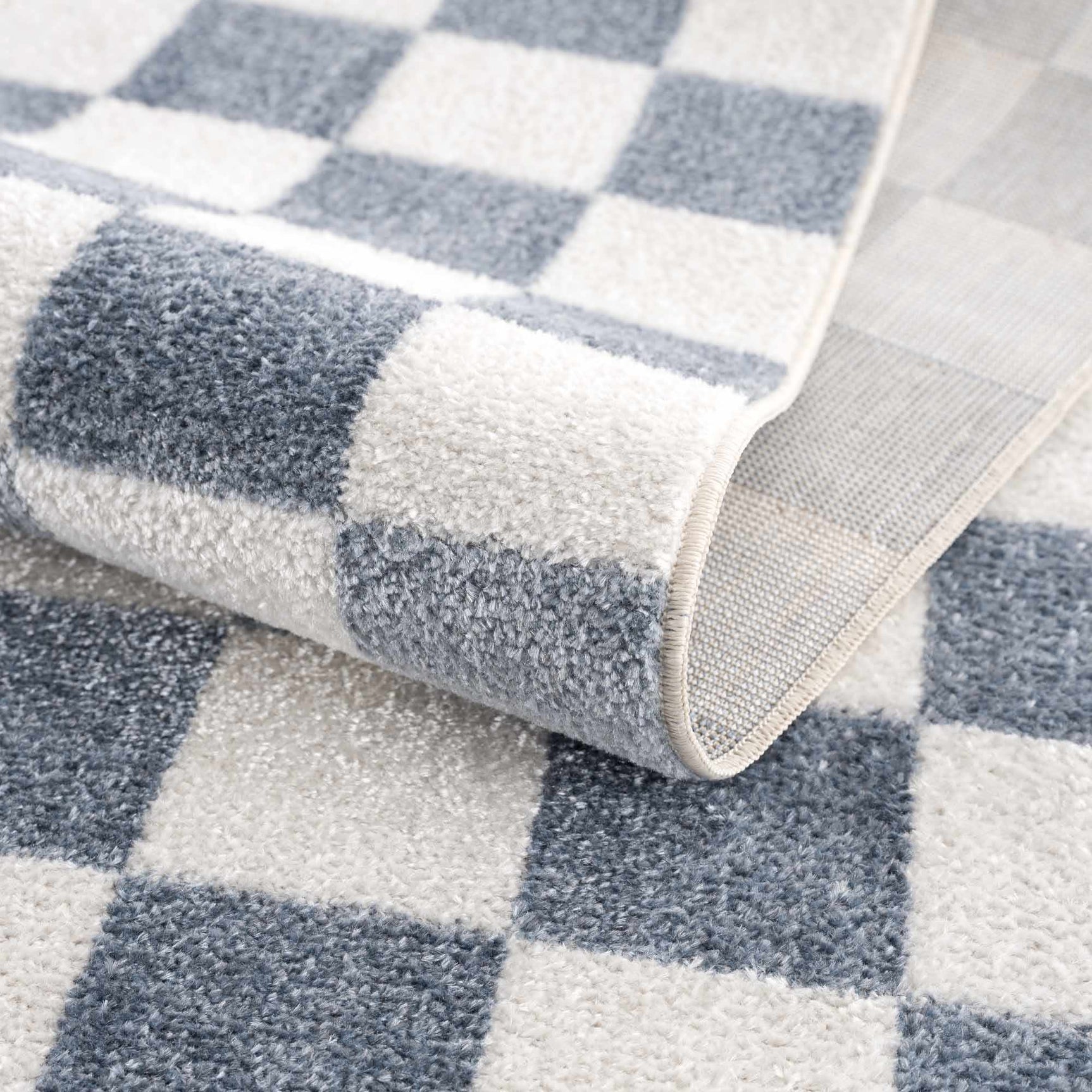 Brone Blue Checkered Washable Rug - Ornate Home