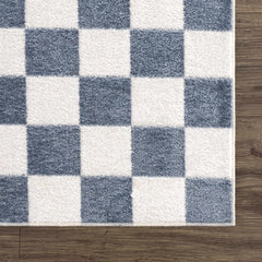 Brone Blue Checkered Washable Rug - Ornate Home