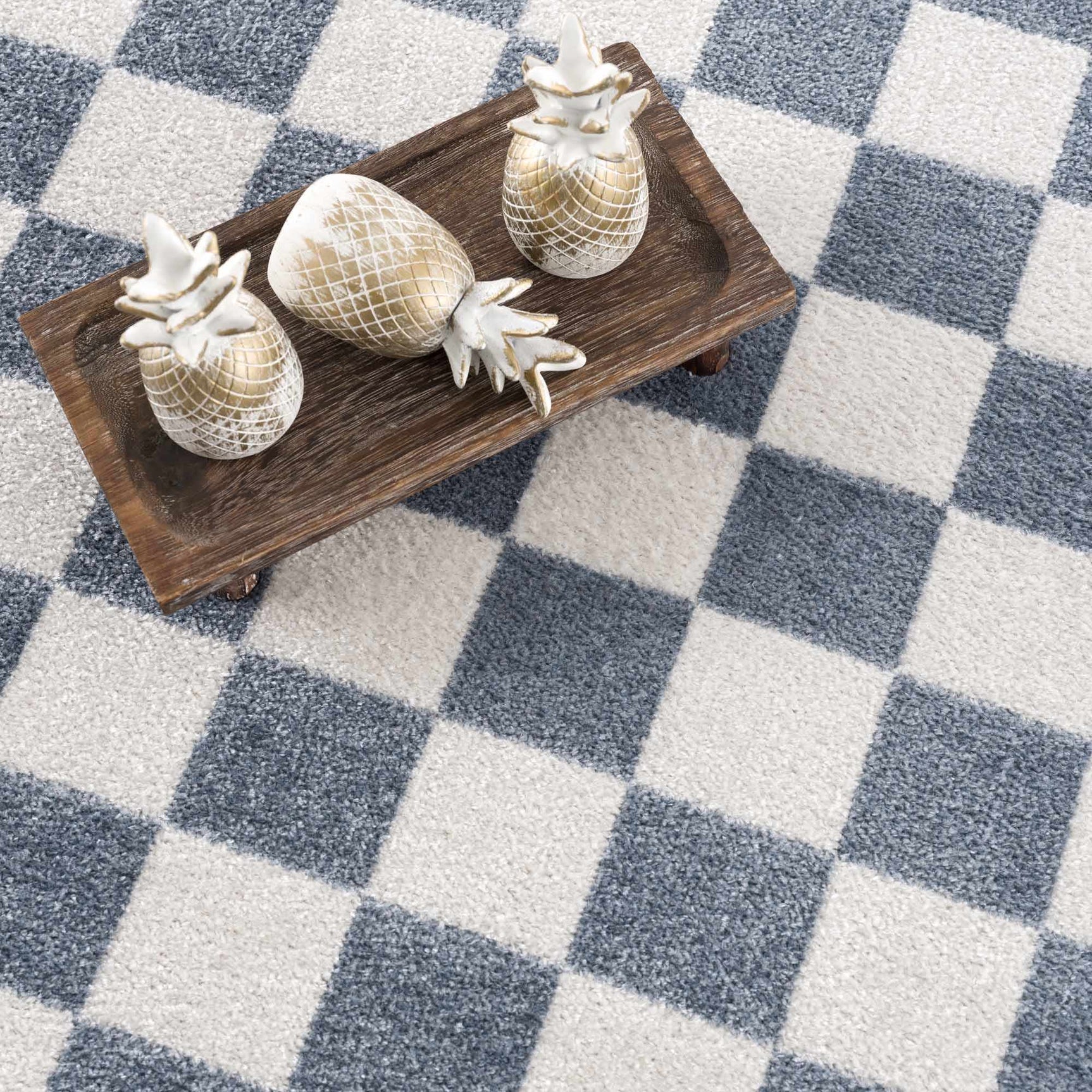 Brone Blue Checkered Washable Rug - Ornate Home