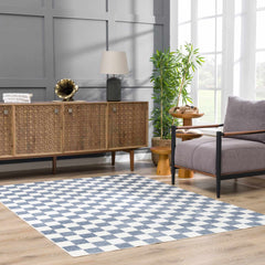 Brone Blue Checkered Washable Rug - Ornate Home