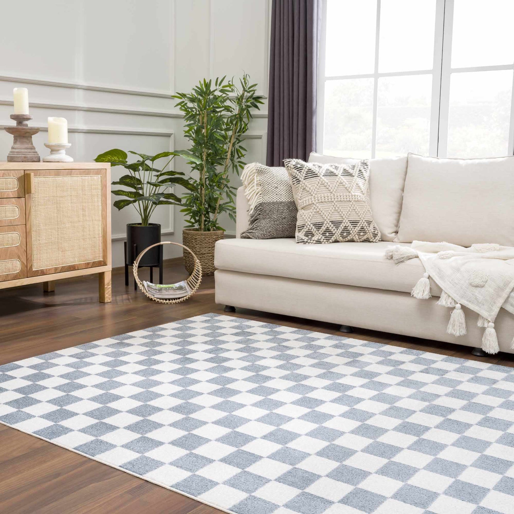 Brone Blue Checkered Washable Rug - Ornate Home