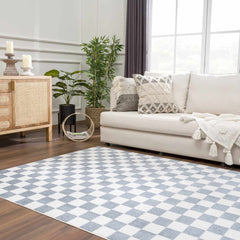 Brone Blue Checkered Washable Rug - Ornate Home