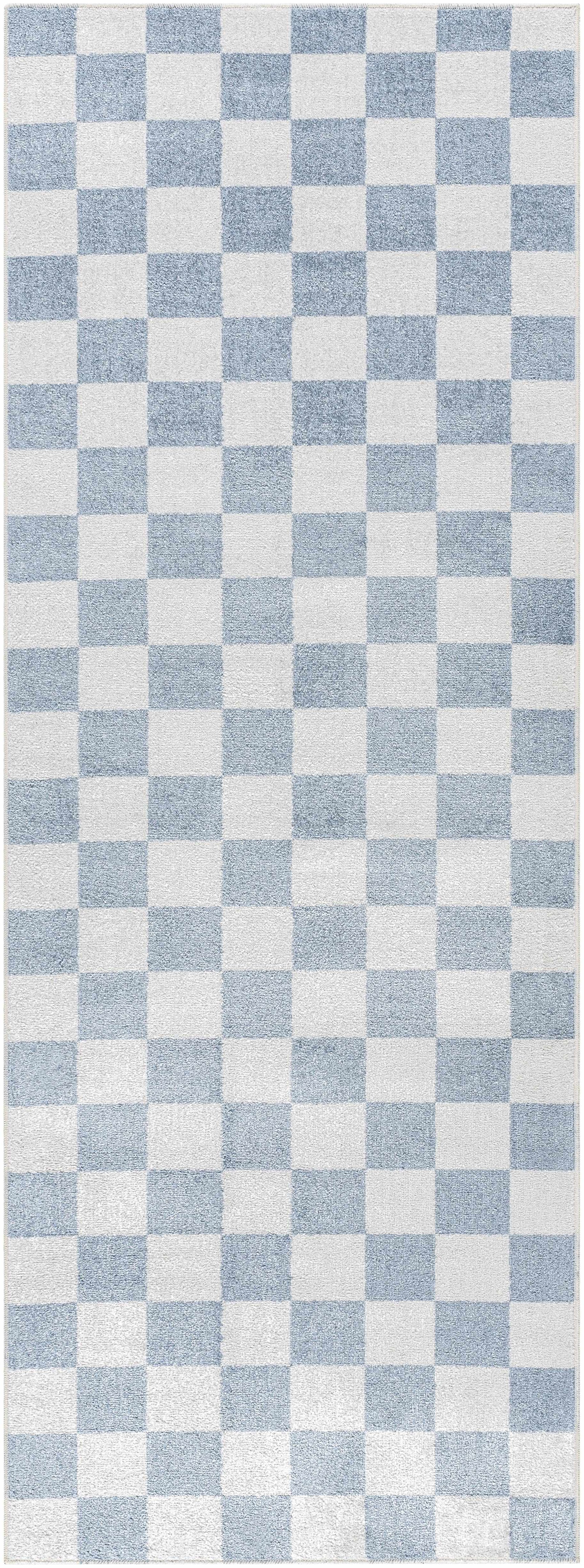 Brone Blue Checkered Washable Rug - Ornate Home