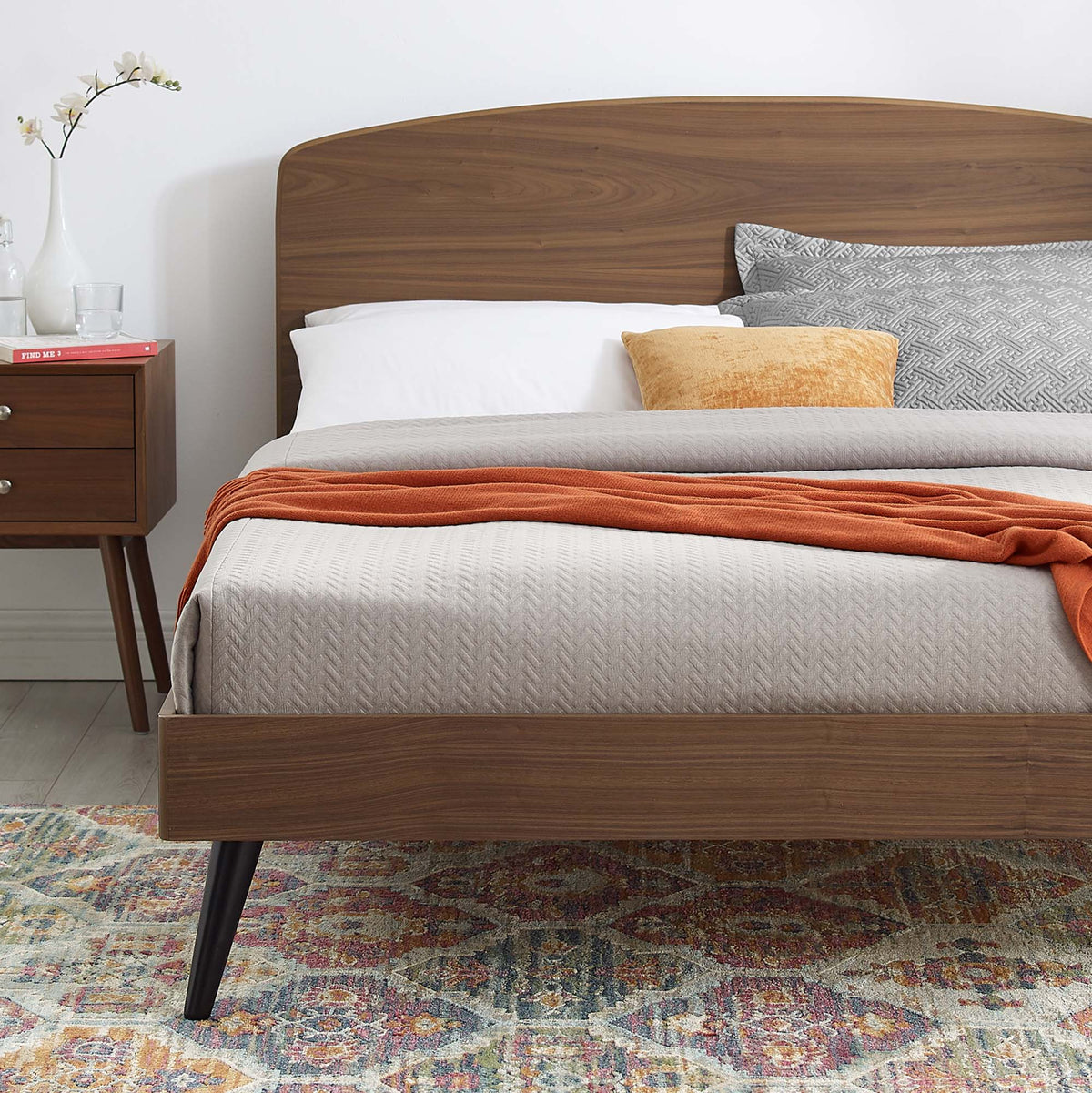 Bronwen Walnut Wood Queen Platform Bed - Ornate Home