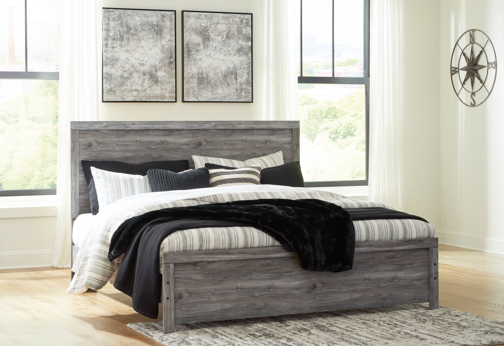 Bronyan Dark Gray King Panel Bedroom Set with Dresser, Mirror and Nightstand (Online Special Price) - Ornate Home