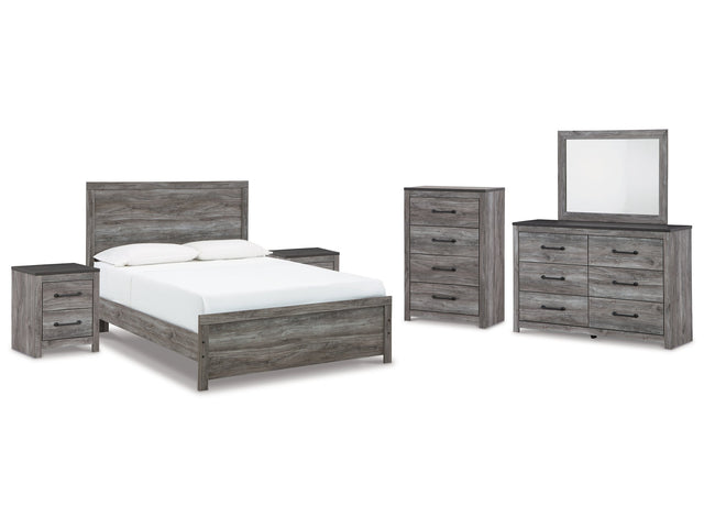 Bronyan Dark Gray Queen Panel Bedroom Set with Dresser, Mirror, Chest and 2 Nightstands - Ornate Home