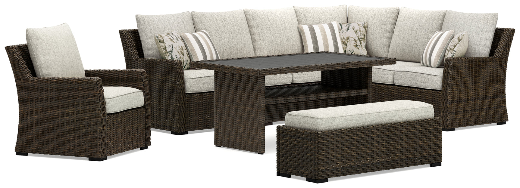 Brook Ranch Brown Outdoor Sofa Sectional, Bench, Lounge Chair and Table - Ornate Home