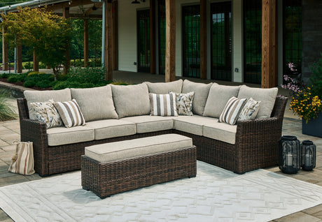 Brook Ranch Brown Outdoor Sofa Sectional, Bench, Lounge Chair and Table - Ornate Home