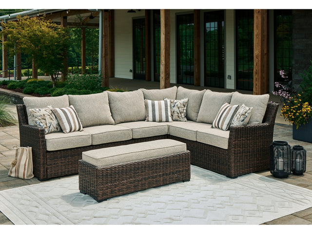 Brook Ranch Brown Outdoor Sofa Sectional/Bench with Cushion (Set of 3) - Ornate Home