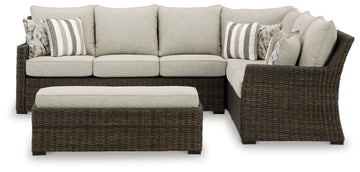 Brook Ranch Brown Outdoor Sofa Sectional/Bench with Cushion (Set of 3) - Ornate Home