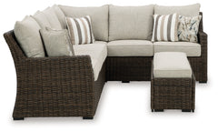 Brook Ranch Brown Outdoor Sofa Sectional/Bench with Cushion (Set of 3) - Ornate Home