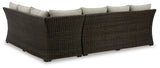 Brook Ranch Brown Outdoor Sofa Sectional/Bench with Cushion (Set of 3) - Ornate Home