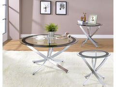 Brooke Chrome 3-piece Round Coffee and End Table Set - Ornate Home