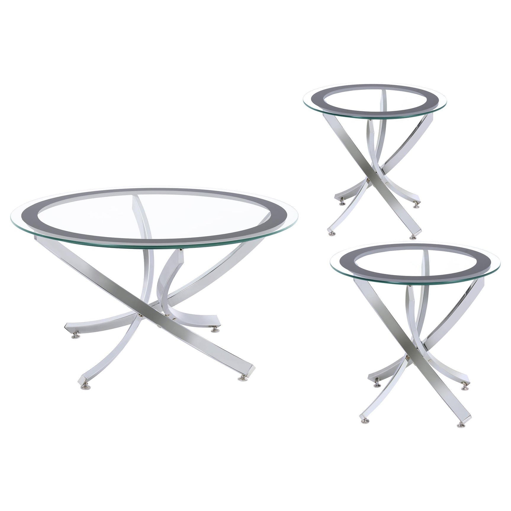 Brooke Chrome 3-piece Round Coffee and End Table Set - Ornate Home