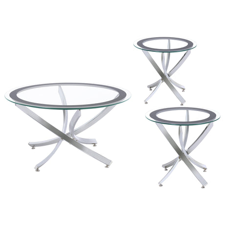 Brooke Chrome 3-piece Round Coffee and End Table Set - Ornate Home