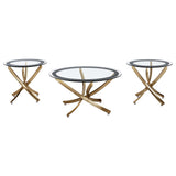 Brooke Rose Brass 3-piece Round Coffee and End Table Set - Ornate Home