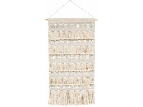 Brookesmith Cream Fringed Patterned Wall Hanging - Ornate Home