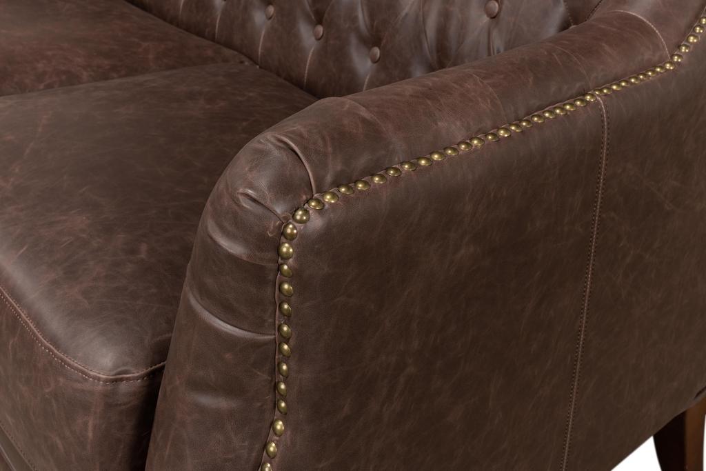 Brooks Brown Leather Tufted 2 Seat Sofa - Ornate Home