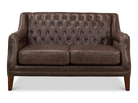 Brooks Brown Leather Tufted 2 Seat Sofa - Ornate Home