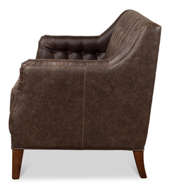 Brooks Brown Leather Tufted 2 Seat Sofa - Ornate Home