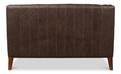 Brooks Brown Leather Tufted 2 Seat Sofa - Ornate Home