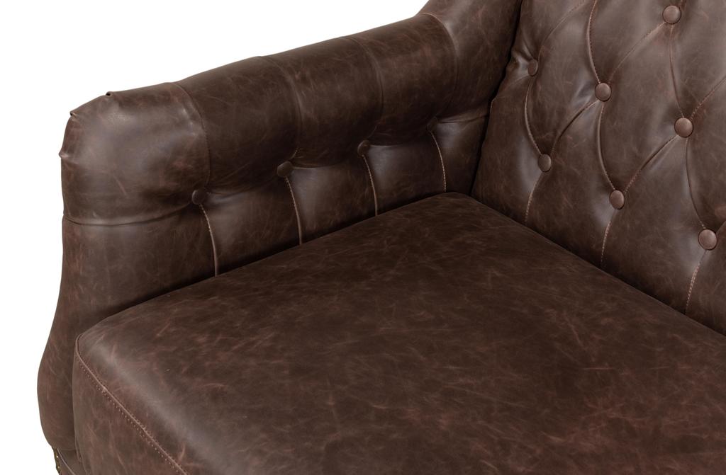 Brooks Brown Leather Tufted 2 Seat Sofa - Ornate Home