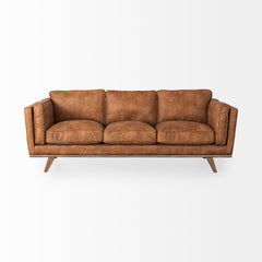 Brooks Cognac Brown/Medium Brown Faux Leather Three Seater Sofa - Ornate Home