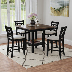 Brooks Medium Brown/Black 5PC Counter Set with Table and 4 UPH Seat & Wood Back Chairs - Ornate Home