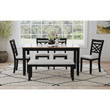 Brooks Medium Brown/Black 6PC Dining Set with Table, 4 Wood Back and UPH Seat Chairs, and Bench - Ornate Home