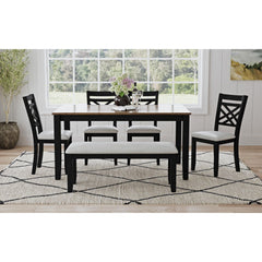 Brooks Medium Brown/Black 6PC Dining Set with Table, 4 Wood Back and UPH Seat Chairs, and Bench - Ornate Home