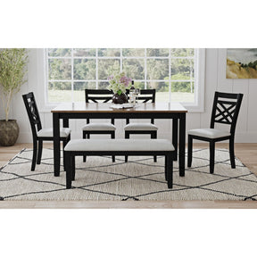Brooks Medium Brown/Black 6PC Dining Set with Table, 4 Wood Back and UPH Seat Chairs, and Bench - Ornate Home