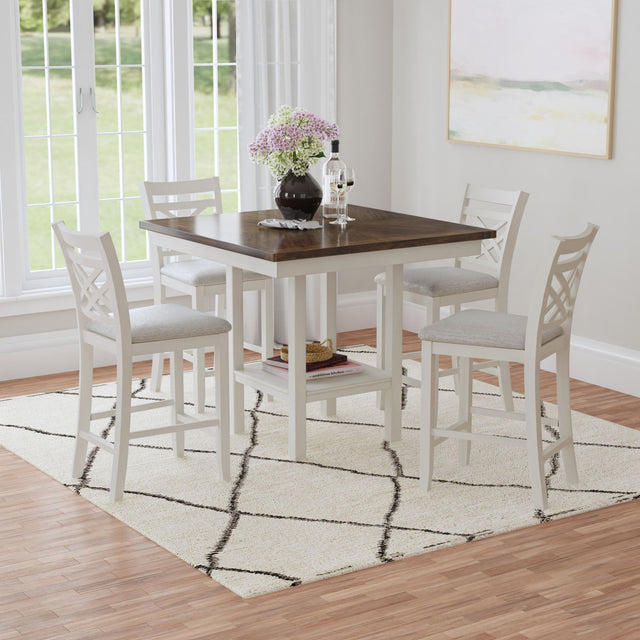 Brooks Medium Brown/White 5PC Counter Set with Table and 4 UPH Seat & Wood Back Chairs - Ornate Home