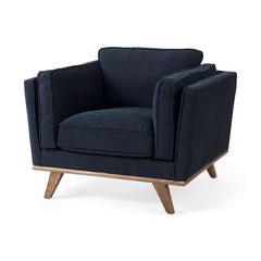 Brooks Navy Blue/Medium Brown Fabric Chair - Ornate Home