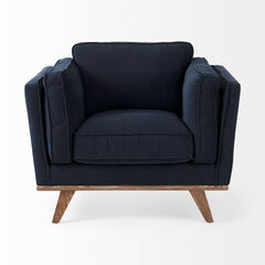 Brooks Navy Blue/Medium Brown Fabric Chair - Ornate Home