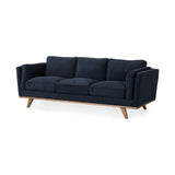 Brooks Navy Blue/Medium Brown Fabric Three Seater Sofa - Ornate Home