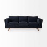 Brooks Navy Blue/Medium Brown Fabric Three Seater Sofa - Ornate Home
