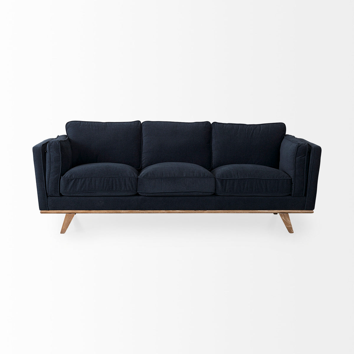 Brooks Navy Blue/Medium Brown Fabric Three Seater Sofa - Ornate Home