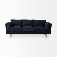 Brooks Navy Blue/Medium Brown Fabric Three Seater Sofa - Ornate Home