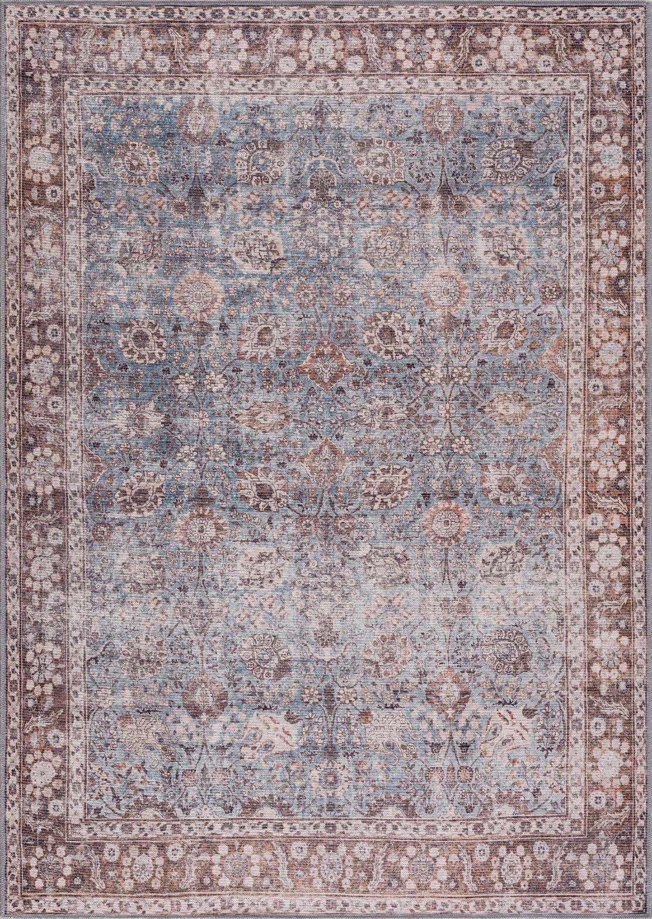 Brown Blue Dauis Vintage Washable Area Rug - Clearance - Ornate Home