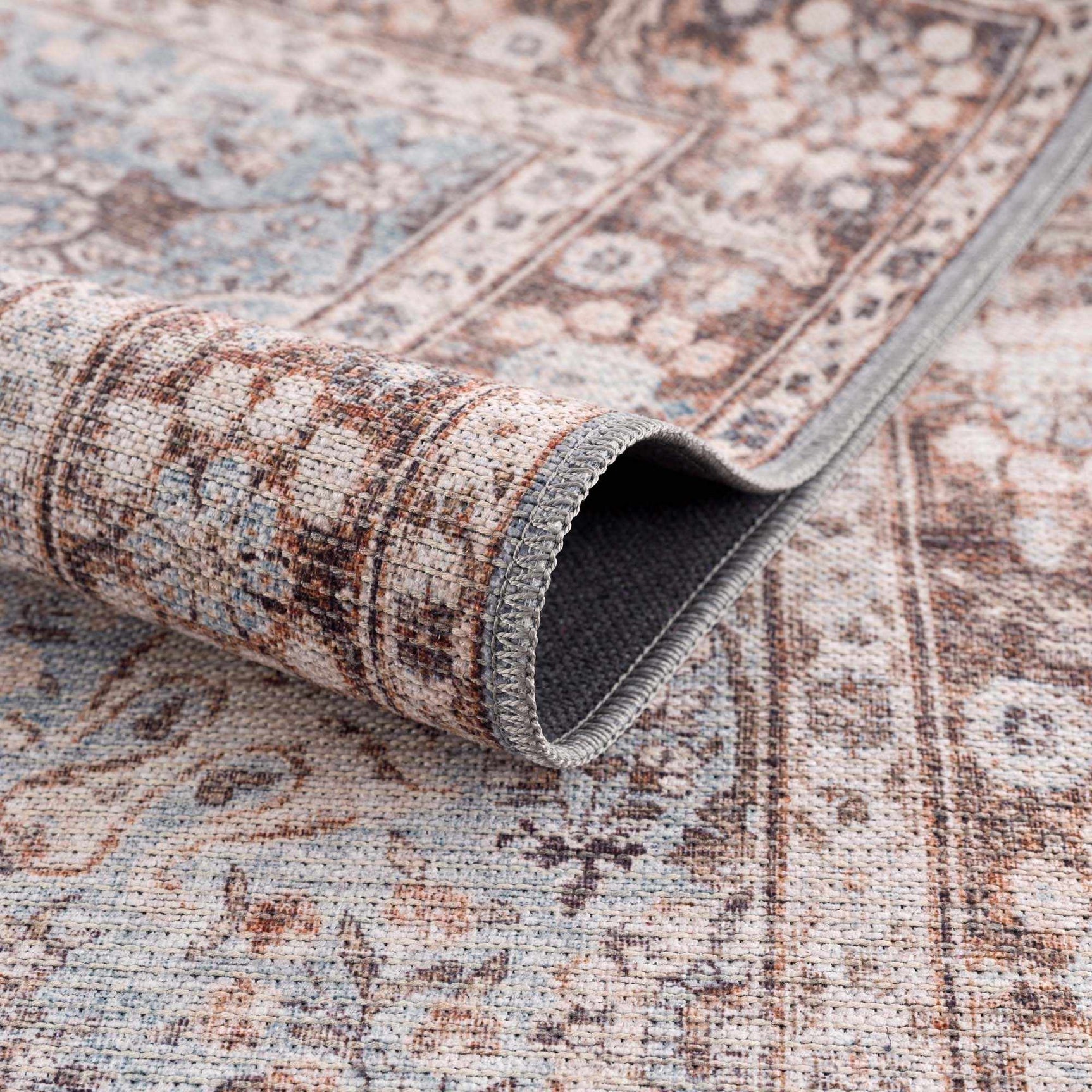 Brown Blue Dauis Vintage Washable Area Rug - Clearance - Ornate Home