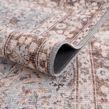 Brown Blue Dauis Vintage Washable Area Rug - Clearance - Ornate Home