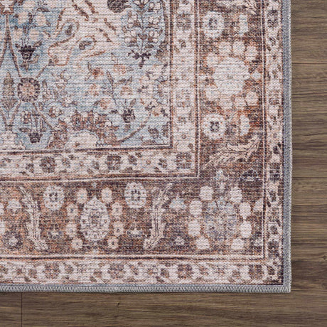 Brown Blue Dauis Vintage Washable Area Rug - Clearance - Ornate Home